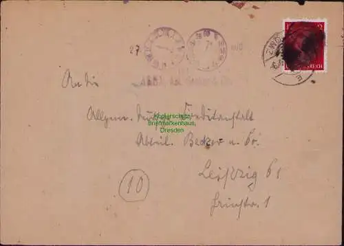 B22140 Postanweisung Chemnitz 12.7.45 nach Mittweida 40 Pfg. Hitler EF  SBZ