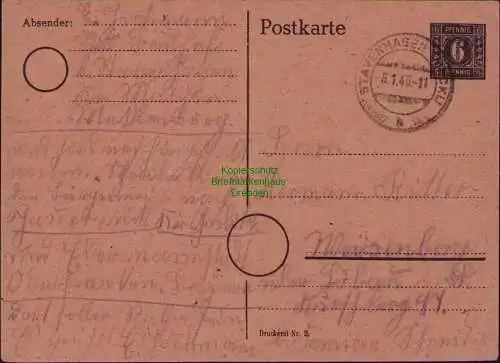 B22169 Ganzsache P 7 SBZ Mecklenburg Vorpommern 1946 Stavenhagen