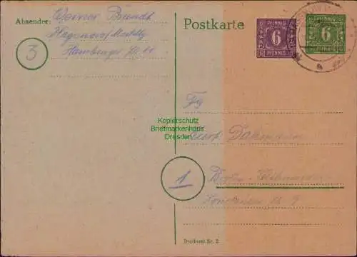 B22173 Ganzsache P 6 SBZ Mecklenburg Vorpommern 1946 Hagenow nach Berlin