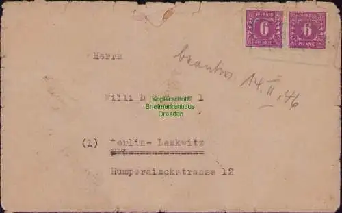 B22149 Brief SBZ Mecklenburg 1946 grüner Not Stempel Eggesin  Umschlag st