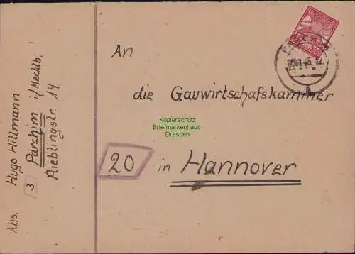 B22157 Brief SBZ Mecklenburg Vorpommern 1945 Parchim nach Hannover