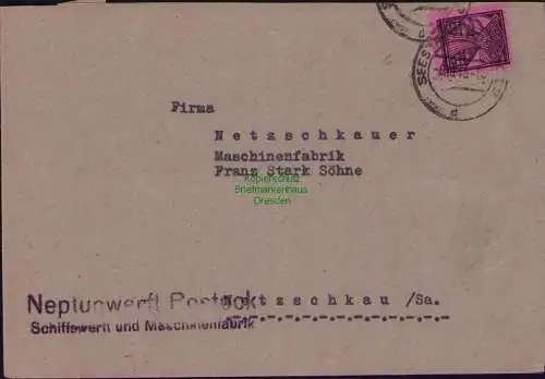 B22159 Brief SBZ Mecklenburg Vorpommern 1945 Neptunwerft Rostock nach Netzschkau