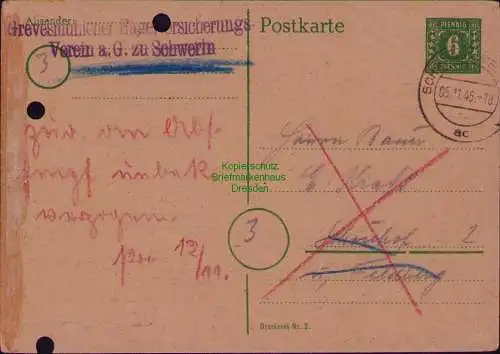 B22170 Ganzsache mit privatem Zudruck SBZ Mecklenburg Vorpommern 1945