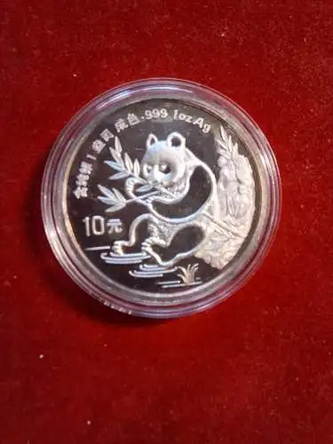 B50192 China Silber Panda 1991 10 Yuan PP in Kapsel