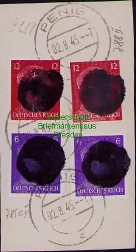 B22134 Briefstück sächs. Schwärzung Penig 12 Pfg. beide Varianten 788 827 785a