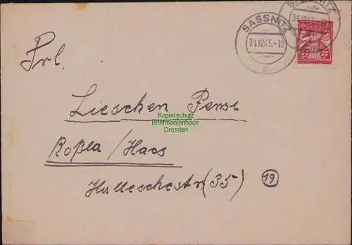 B22156 Brief SBZ Mecklenburg Vorpommern 1945 Sassnitz gepr. Kramp