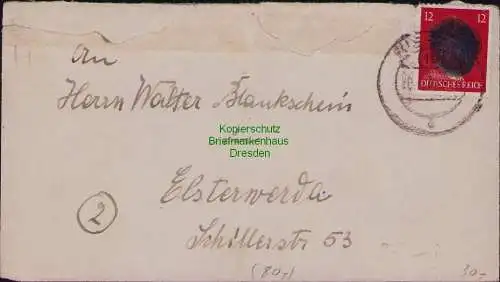 B22147 kleiner Brief Sächs. Schwärzung 12 Pfg Hitler 1945 Riesa Elsterwerda SBZ