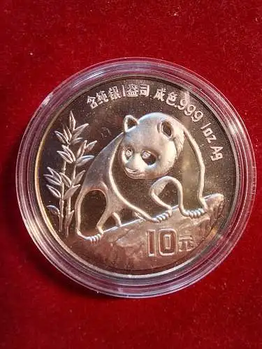 B50191 China Silber Panda 1990 10 Yuan PP in Kapsel