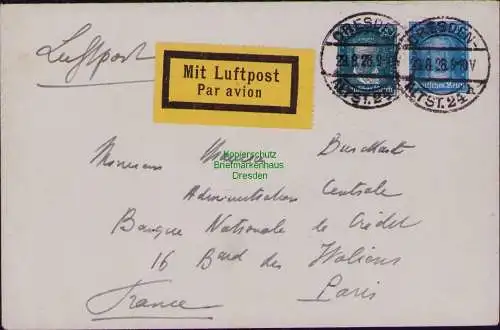 B22117 Brief Deutsches Reich Dresden 1928 Luftpost nach Paris Frankreich