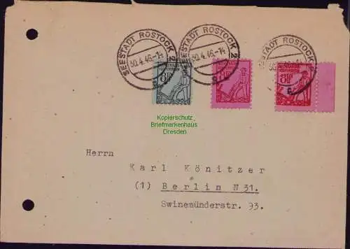 B22166 Brief SBZ Mecklenburg Vorpommern 11xb, 11y, 14x 1946 Seestadt Rostock