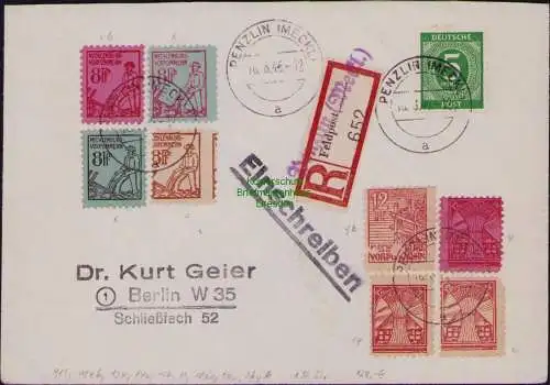 B22164 Brief SBZ Mecklenburg Vorpommern 1946 Einschreiben Penzlin Not- R-Zettel