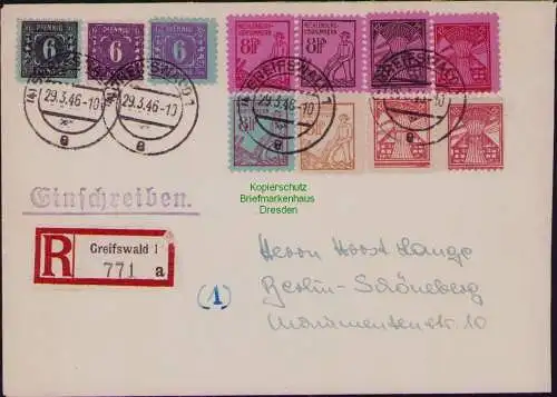 B22165 Brief SBZ Mecklenburg Vorpommern 1946 Einschreiben Greifswald innen