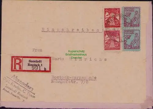 B22163 Brief SBZ Mecklenburg Vorpommern 1946 Einschreiben Seestadt Rostock