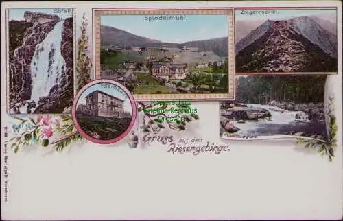 167189 AK Riesengebirge Litho um 1900 Elbfall Ziegenrücken Spindelmühl Peterbaud