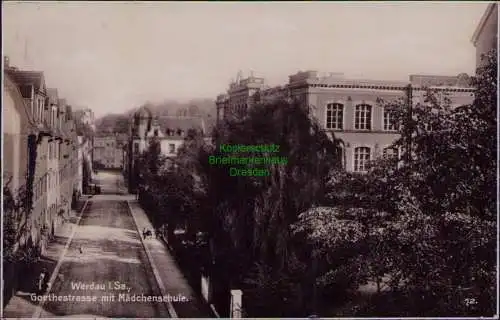 163491 AK Werdau i.Sa., Goethestrasse mit Mädchenschule 1930