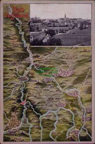 167379 AK Falkenstein mit Landkarte Greiz Plauen Lengenfeld um 1910