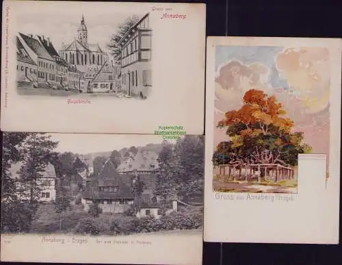 167390 3 AK Annaberg Linde auf dem Friedhofe Litho Künstlerkarte Hirschmann um 1