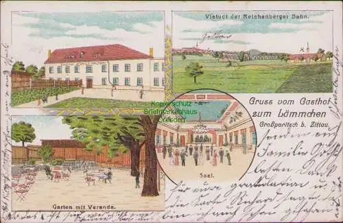 156135 AK Porajow Großporitsch bei Zittau Litho Gasthof zum Lämmchen Viaduct der