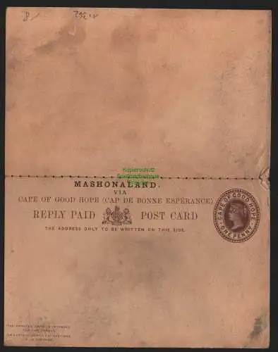 B11362 Ganzsache Mashonaland Maschonaland Simbabwe um 1895