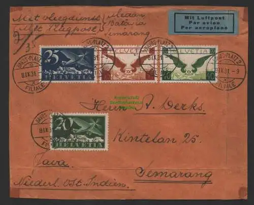 B14377 Brief Schweiz 1931 Mit Flugpost Davos Platz nach Java 233 234 Destination