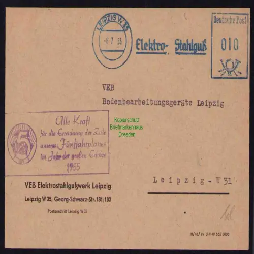 B19570 Brief Losungsstempel Propaganda Alle Kraft Erreichung der Fünfjahrplan Zi