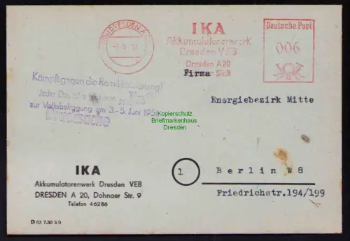 B19576 Brief Losungsstempel Propaganda Dresden Kämpft gegen Remilitarisierung
