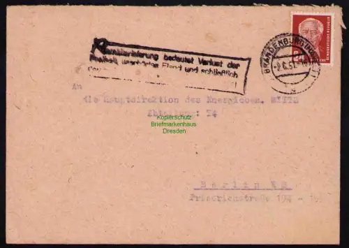 B19577 Brief Losungsstempel Propaganda Brandenburg 1951 Remilitarisierung bedeut