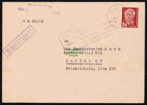 B19580 Brief Losungsstempel Propaganda Teltow 1951 Rüstet zum Treffen Jugend