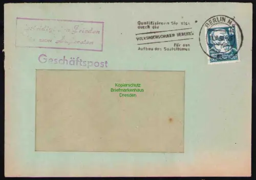 B19586 Brief Losungsstempel Propaganda Berlin 1950 Verteidigt den Frieden
