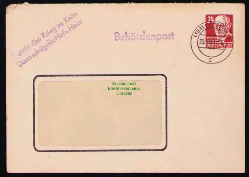 B19591 Brief Losungsstempel Propaganda Meissen 1950 Erstickt den Krieg im Keim