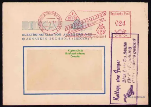 B19593 Brief Losungsstempel Propaganda Annaberg Buchholz 1951 Erhaltung des Frie