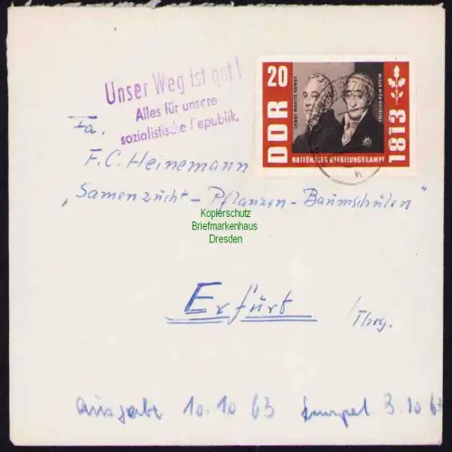 B19597 Brief DDR Propaganda Schmiedeberg Bez. Dresden 1963 Unser Weg ist gut