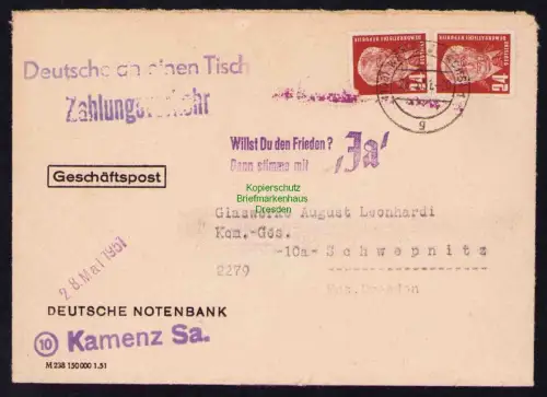 B19599 Brief DDR Propaganda Kamenz 1951 Deutsche an einen Tisch Willst Du