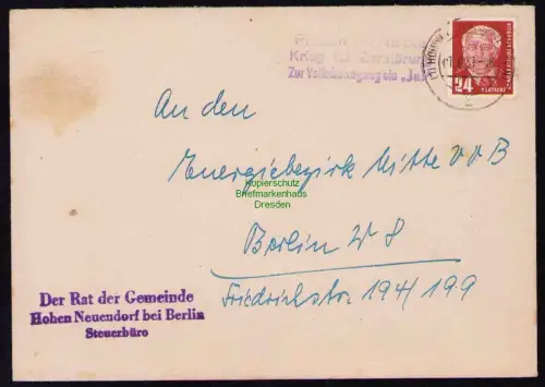 B19602 Brief DDR Propaganda Hohen Neuendorf 1951 Frieden ist Aufbau - Krieg ist