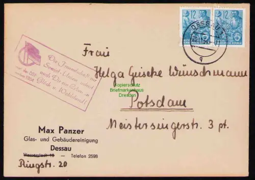 B19606 Brief DDR Propaganda Dessau 1954 DSF Sowjetunion Glück und Wohlstand