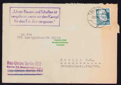 B19608 Brief DDR Propaganda Berlin 1951 Unser Bauen und Schaffen .. Frieden