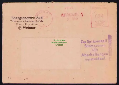 B19609 Brief DDR Propaganda Weimar 1951 Zur Spitzenzeit Strom sparen hilft Absch