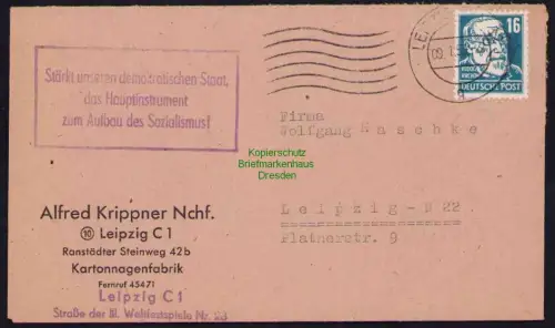 B19610 Brief DDR Propaganda Leipzig 1953 Stärkt unseren demokratischen Staat das