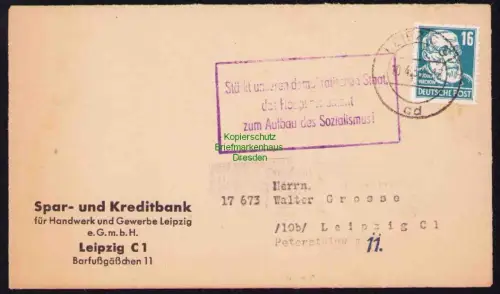 B19612 Brief DDR Propaganda Leipzig 1953 Stärkt unseren demokratischen Staat das