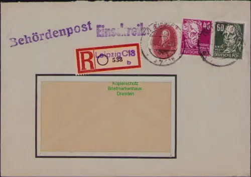 B19683 R-Brief DDR 264 223 225 Behördenpost Leipzig Deutsche Wertpapier Druckere