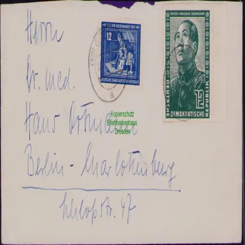 B19717 Brief DDR Deutsch-chinesische Freundschaft 286 295 Genthin - Berlin 1951