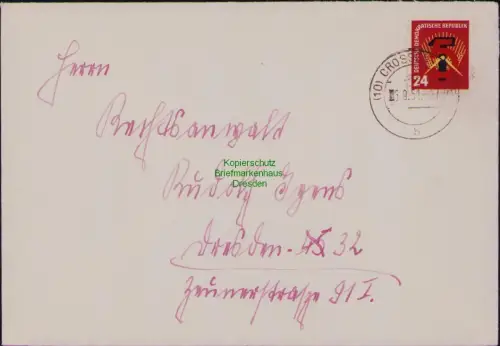B19723 Brief DDR 293 EF Einzelfrankatur Crossen Mulde 1951 nach Dresden