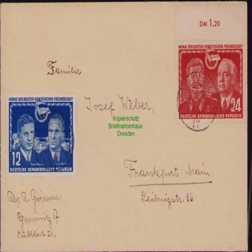 B19727 Brief DDR 296 297 Deutsch-sowjetische Freundschaft Chemnitz 1951