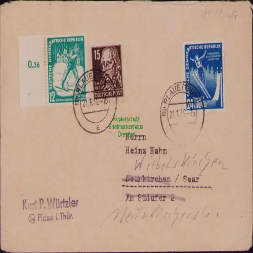 B19729 Brief DDR 298 299 Wintersportmeisterschaften der DDR Oberhof 1952