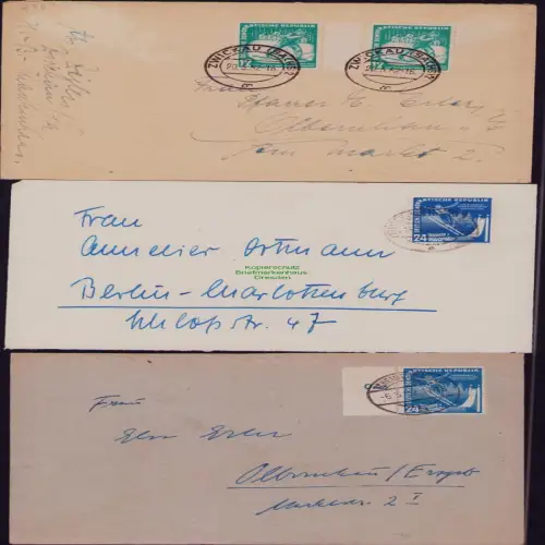 B19730 3x Brief DDR 298 MeF 2x 299 EF Wintersportmeisterschaften Oberhof 1952