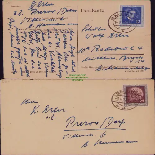 B19731 Brief DDR Ludwig van Beethoven 300 301 je EF Brief Karte 1952