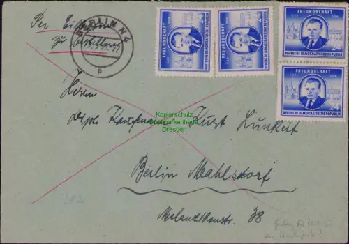 B19734 Brief DDR 302 Klement Gottwald EF 1952 stille Zensur Verschlußstreifen