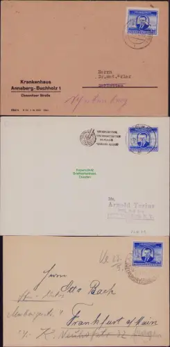 B19735 3x Brief DDR 302 Klement Gottwald EF 1952 Meiningen Berlin Annaberg