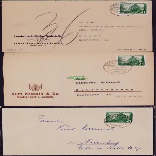 B19741 3x Brief DDR 318 450 Jahre Universität Halle-Wittenberg je EF 1952 1953 1