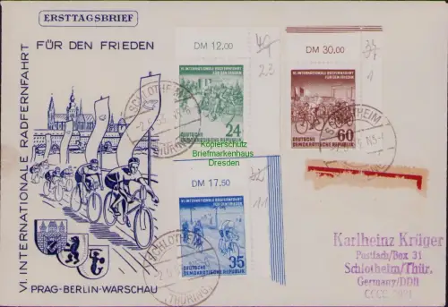 B19754 Brief DDR 355 356 357 je Bogenecke rechts oben Schlotheim 2.5.53 1953